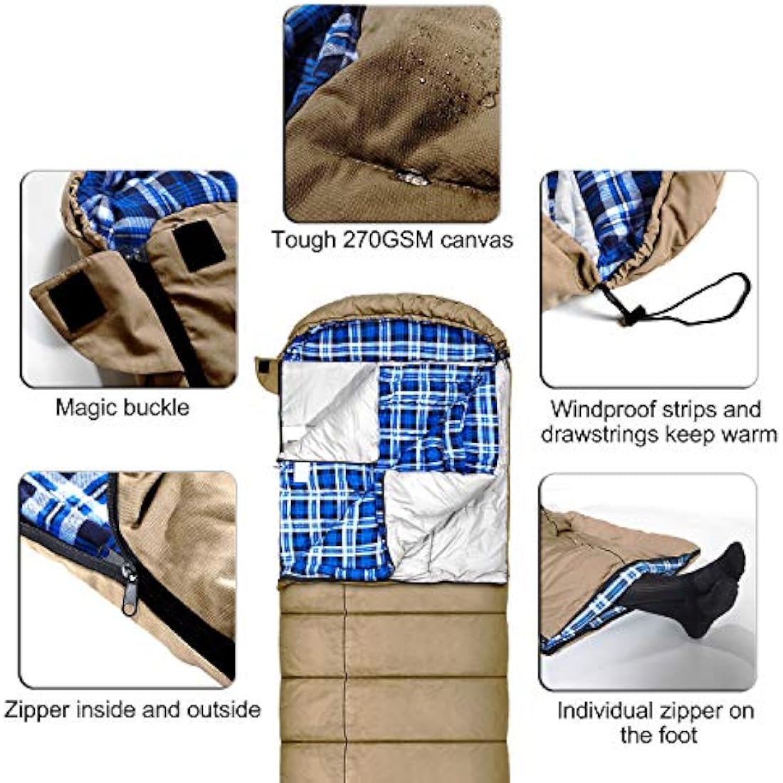 MCOTA Canvas Winter Sleeping Bag | 0 Degree Flannel Lined Big and Tall