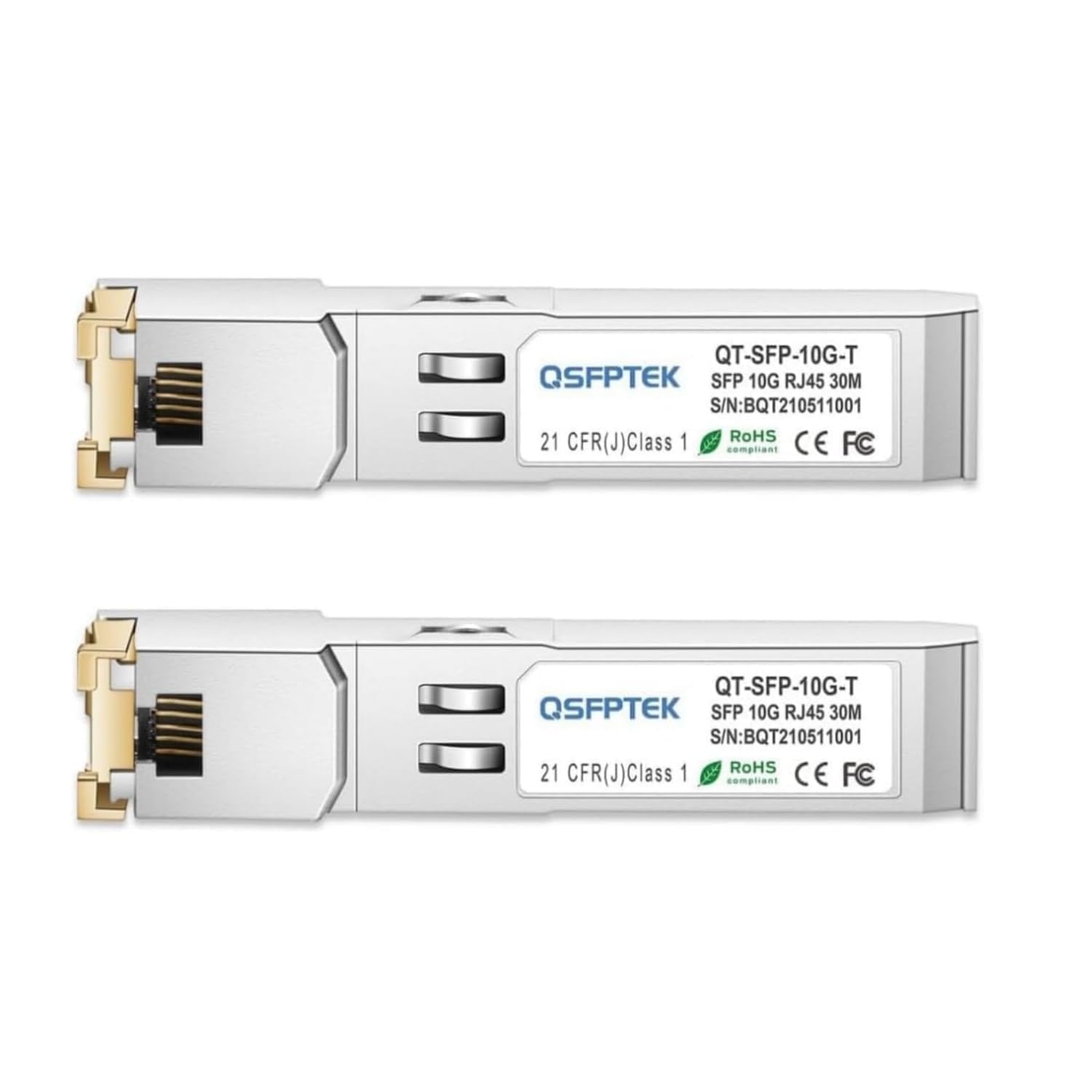 QSFPTEK 10GBASE-T SFP+ to RJ45 Transceiver – 30m Copper Module (2-Pack)