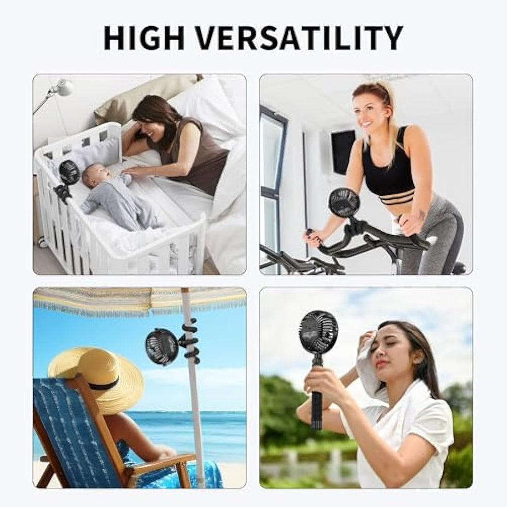 Amacool Stroller Fan - Flexible Tripod Clip On Fan with LED Light, Black