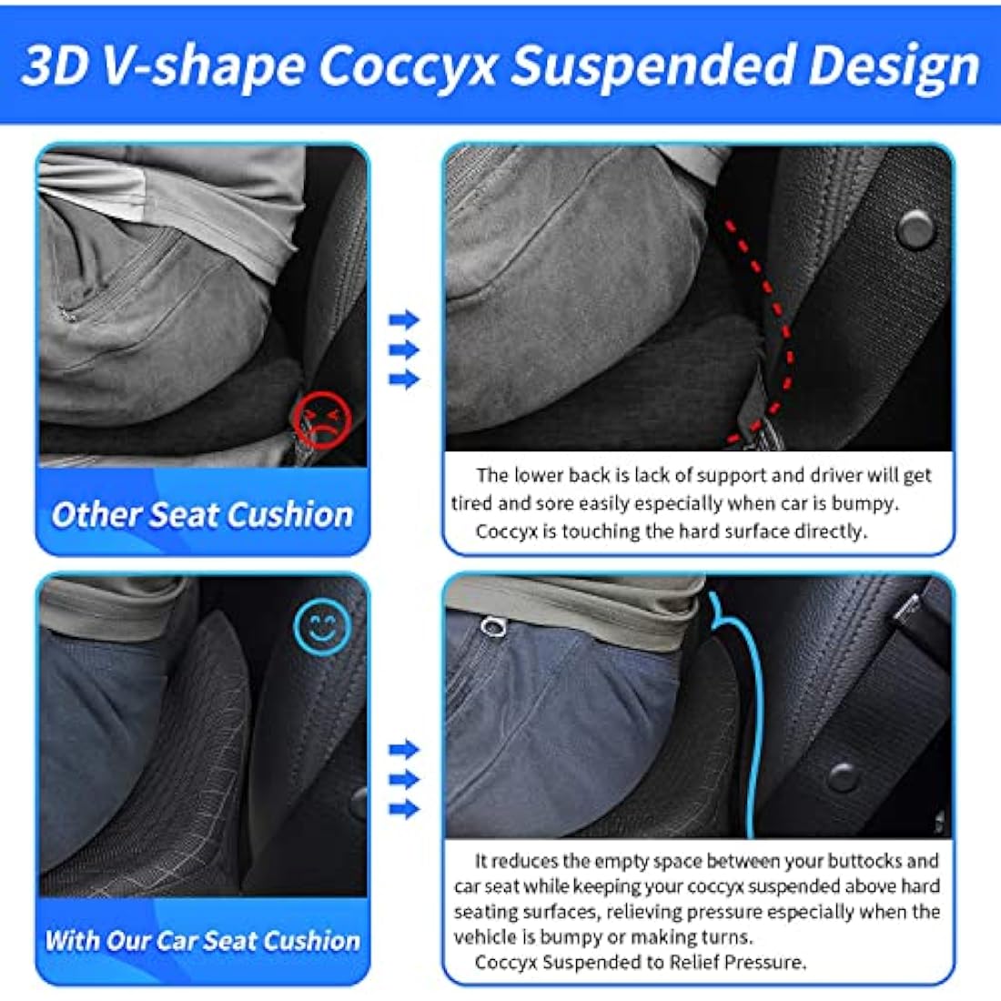 MargGona Memory Foam Seat Cushion – Orthopedic Coccyx Support for Car & Office