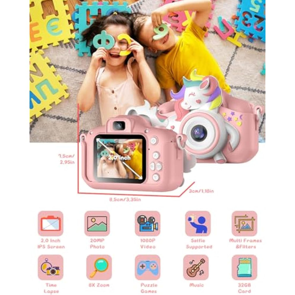 Gofunly Kids Digital Camera | 1080P HD Selfie Toy with 32GB Card