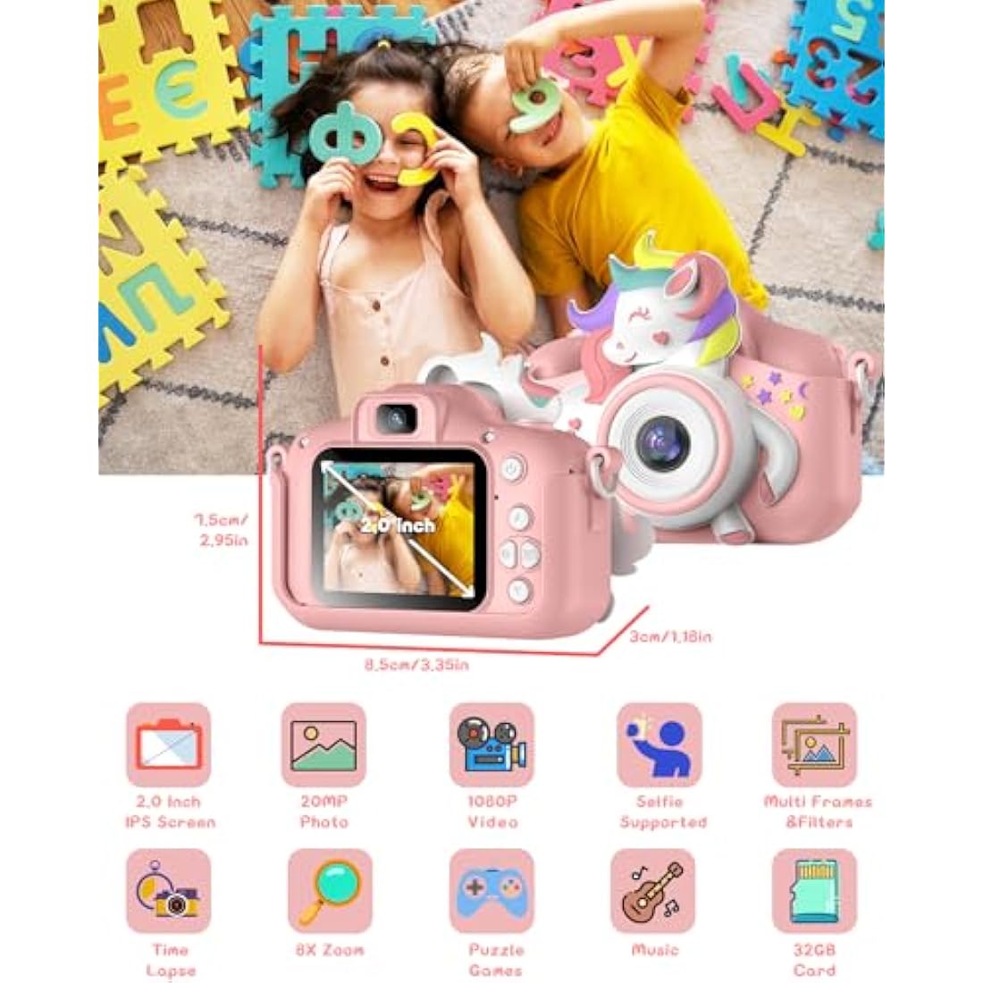 Gofunly Kids Digital Camera | 1080P HD Selfie Toy with 32GB Card