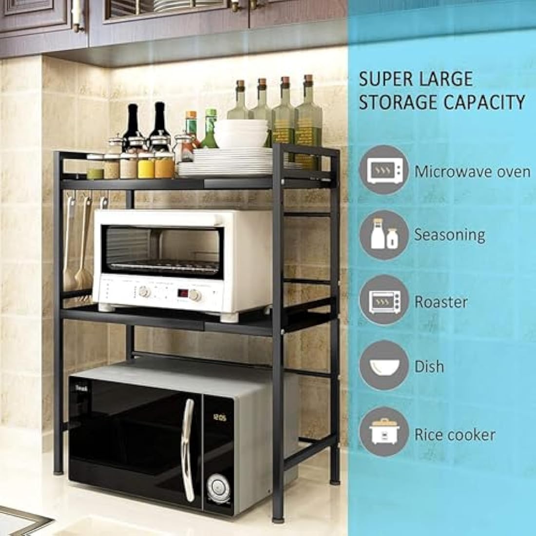 Haipky 3-Tier Expandable Microwave Oven Rack – Adjustable Metal Kitchen Shelf