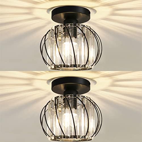 Crystal Chandelier Flush Mount Ceiling Light, Black – 2 Pack