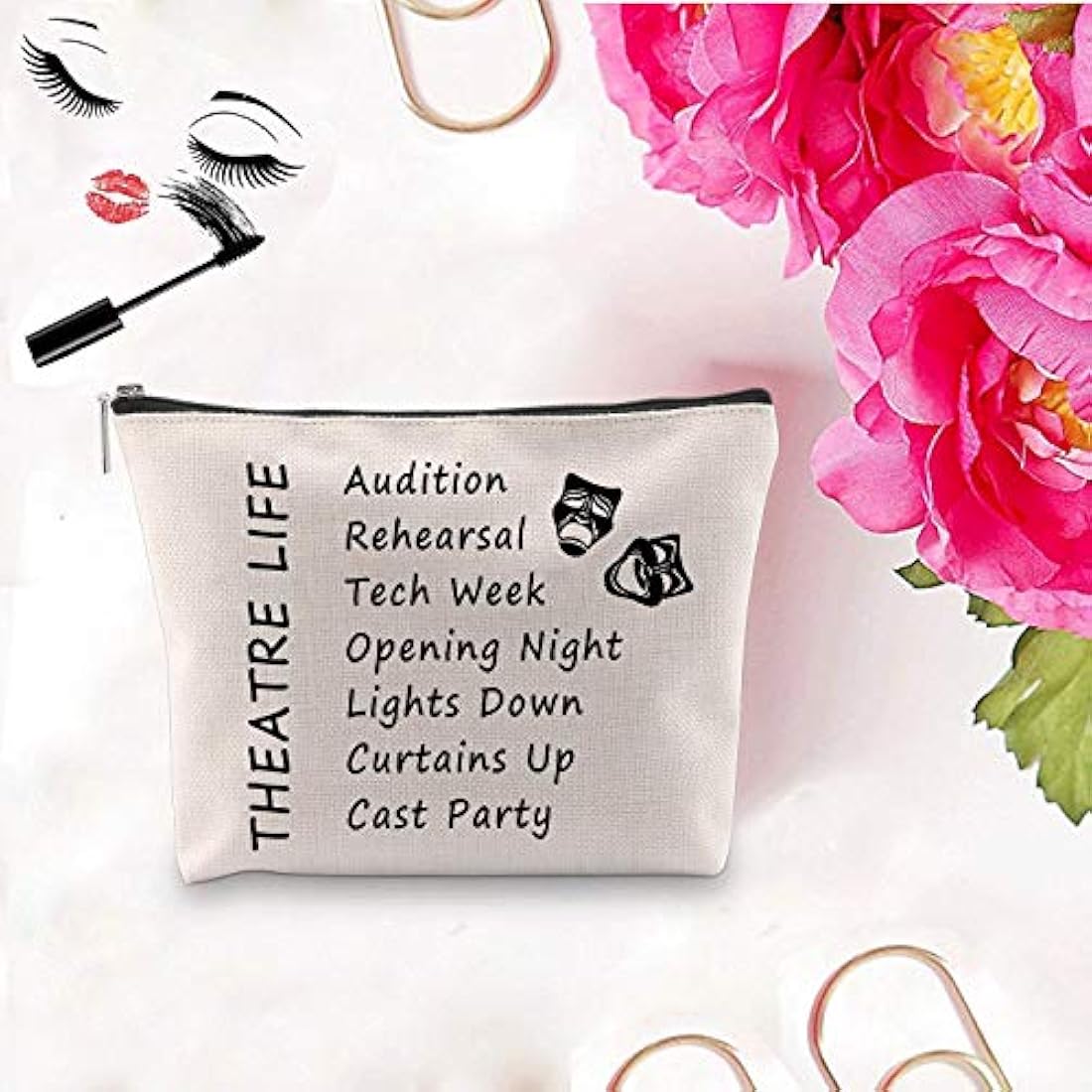 PXTIDY Theatre Life Makeup Bag | Beige Canvas Cosmetic Pouch for Actors