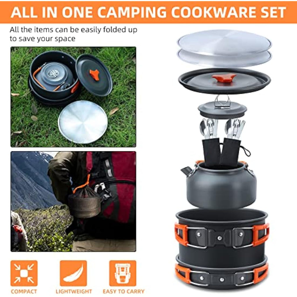 Lixada 16pcs Camping Cookware Kit – Anodized Aluminum Mess Set for 1-2