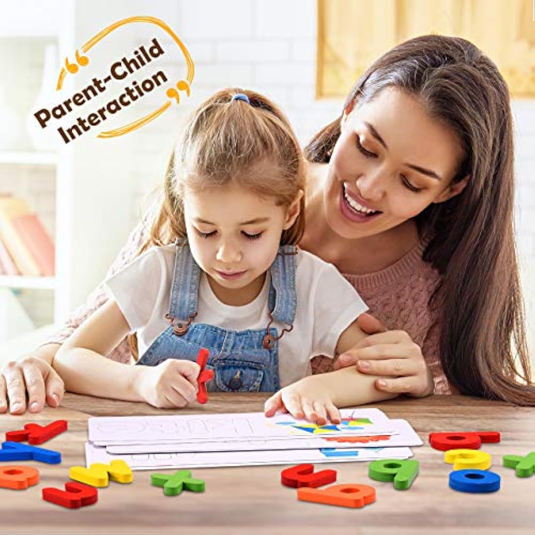 Qukir Spelling Games: Wooden Alphabet Flash Cards Montessori Learning Toy