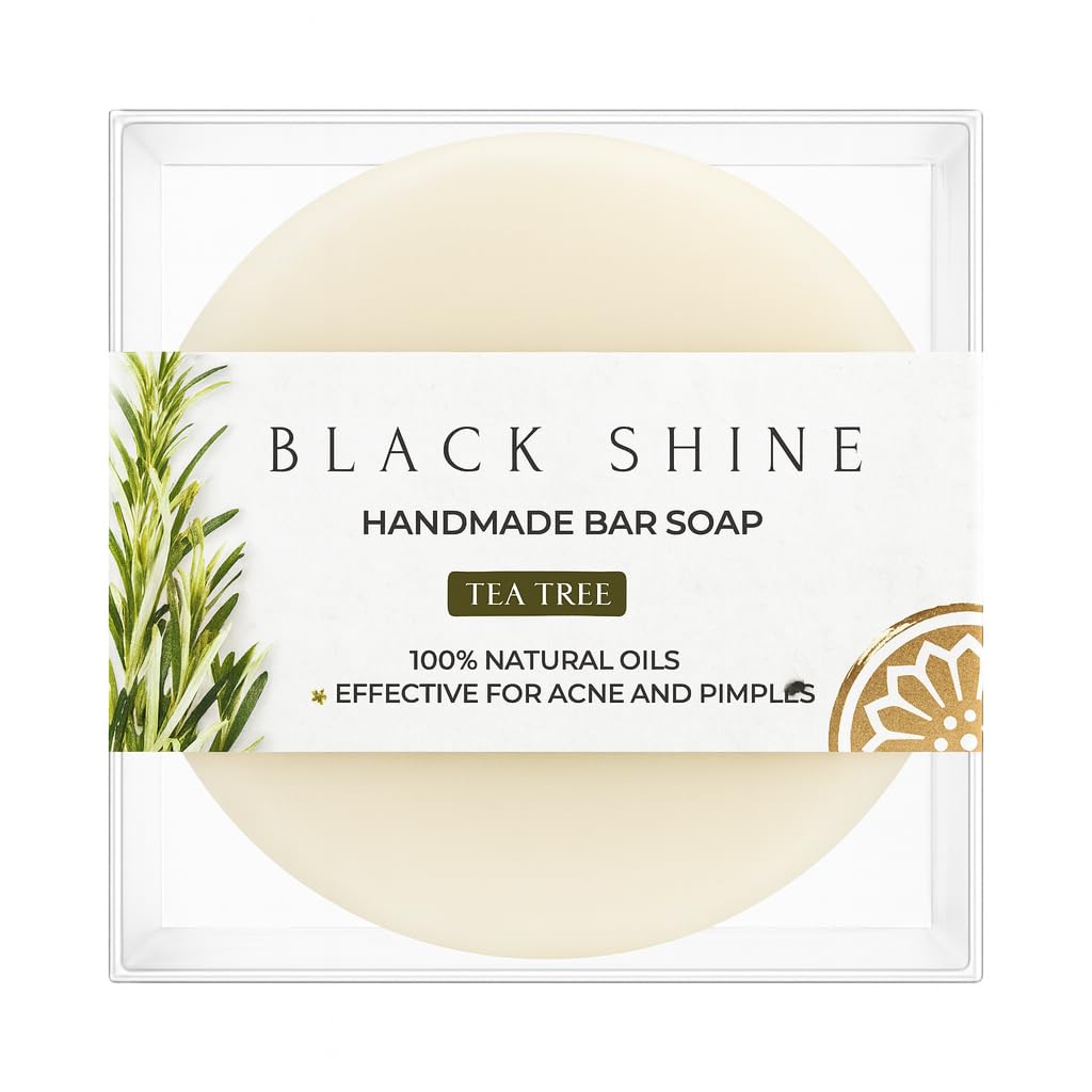 Black Shine Tea Tree Oil Bar Soap – Natural Handmade Cleanser for Oily Skin