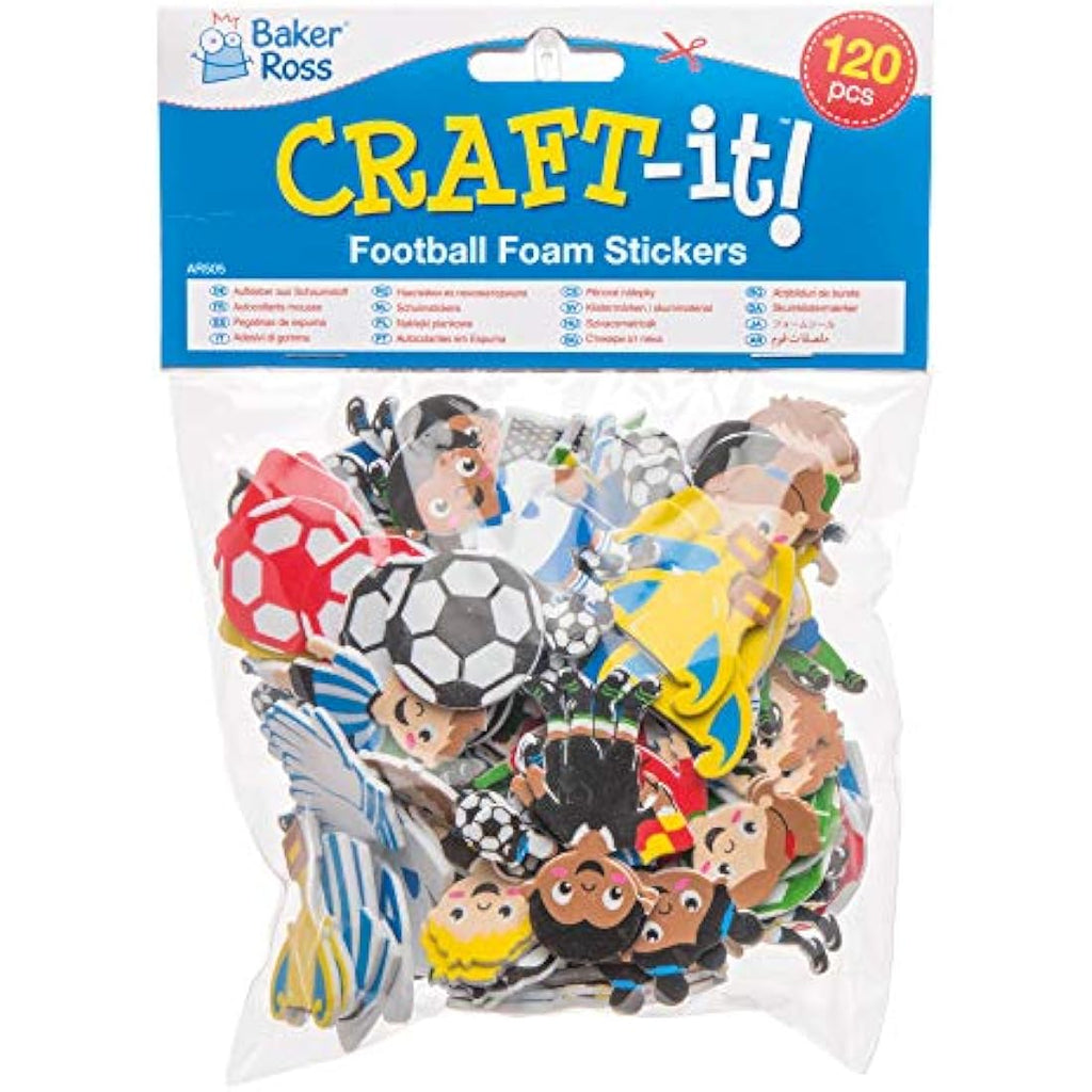 Baker Ross Football Foam Stickers for Kids Crafts - 120 Pack, Asst Colours
