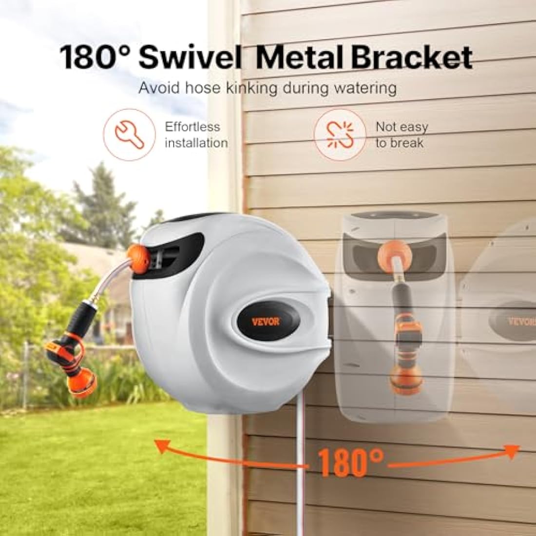VEVOR Retractable Garden Hose Reel | 131ft Wall Mounted Auto-Rewind