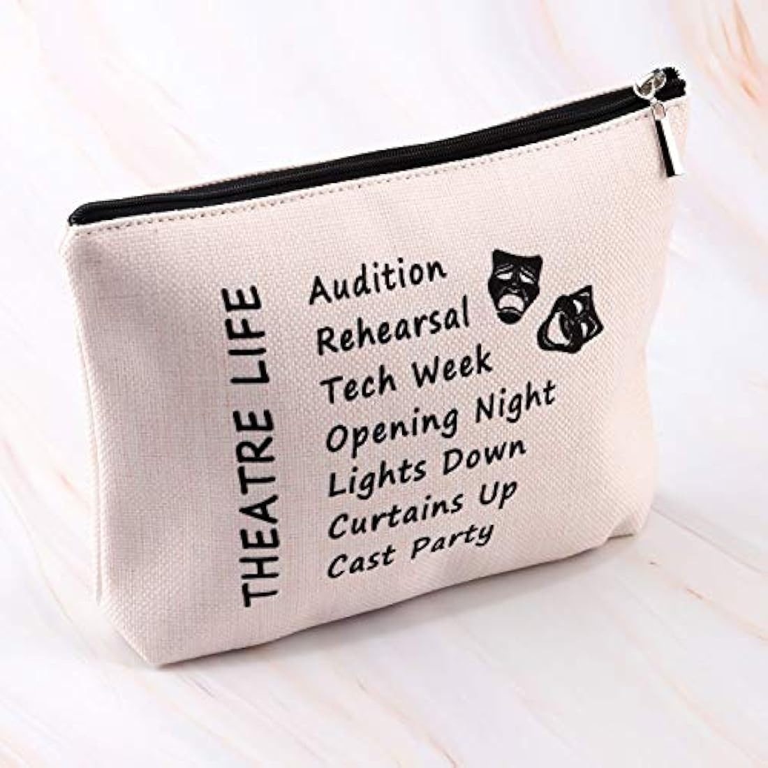 PXTIDY Theatre Life Makeup Bag | Beige Canvas Cosmetic Pouch for Actors