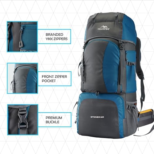TRAWOC STONEX 60L Trekking Rucksack – Hiking Travel Backpack for Men & Women