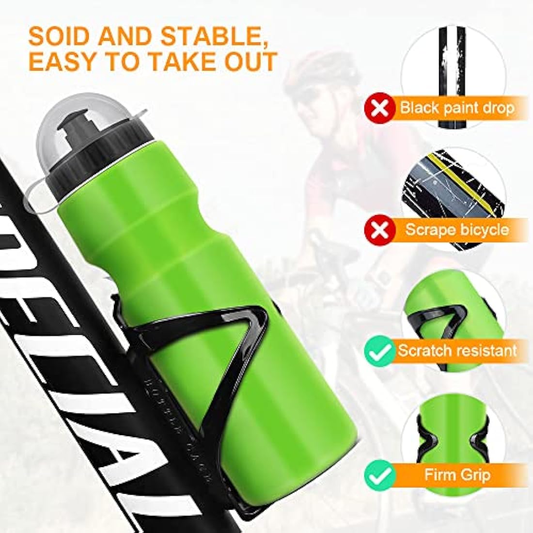 Bike Water Bottle Cage with 800ml BPA-Free Bottle – Green
