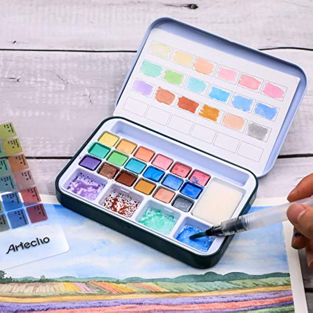 Artecho Metallic Watercolour Paint Set | 18 Colors with Water Brush Pen