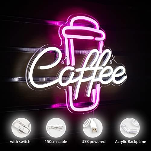 Ineonlife Coffee Cup Neon Sign – Pink & White LED Wall Decor for Cafes