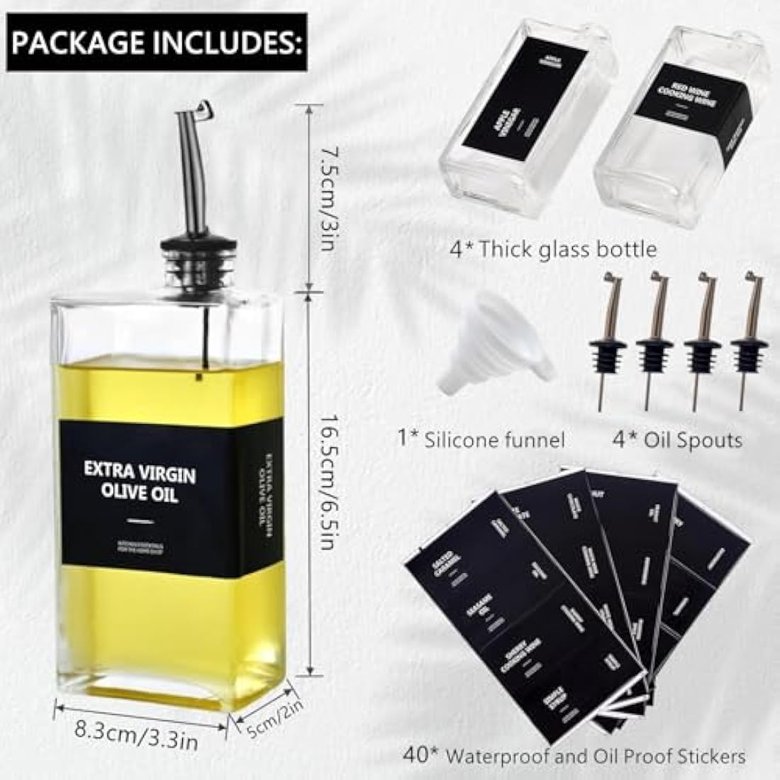 Glass Olive Oil Dispenser Bottle Set - 500ml Black (4 Pack)