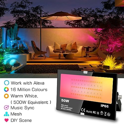 Mobri Smart LED Floodlight – 50W RGB & Warm White IP66 Waterproof, 2 Pack