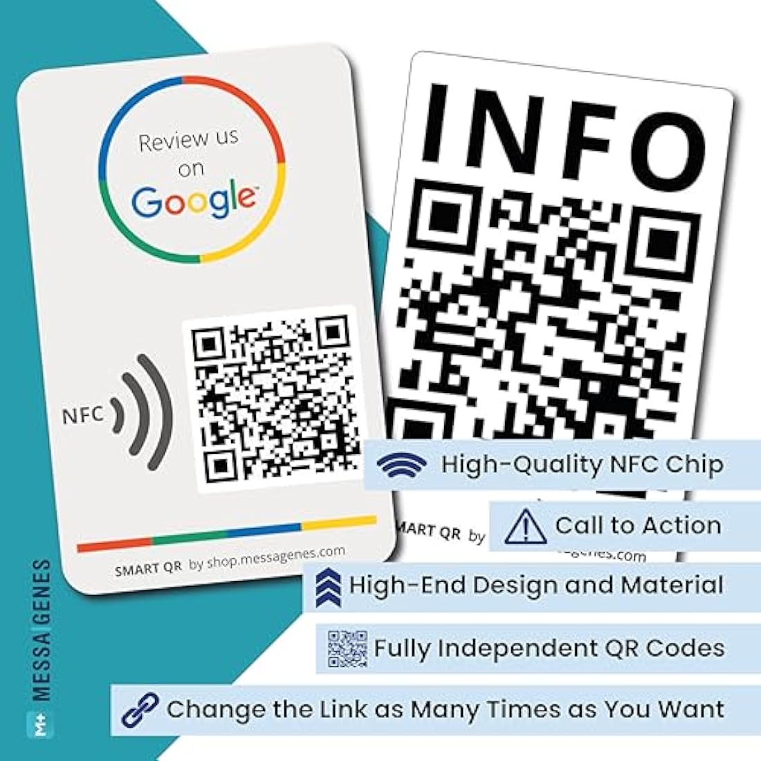 MESSAGENES Google Review Tap Card - NFC & QR Code 2-Pack for Business