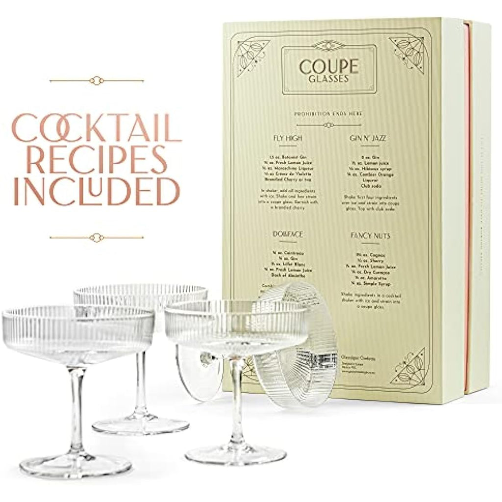 Jolof Store Art Deco Crystal Coupe Glasses – Set of 4 Vintage Cocktail Saucers