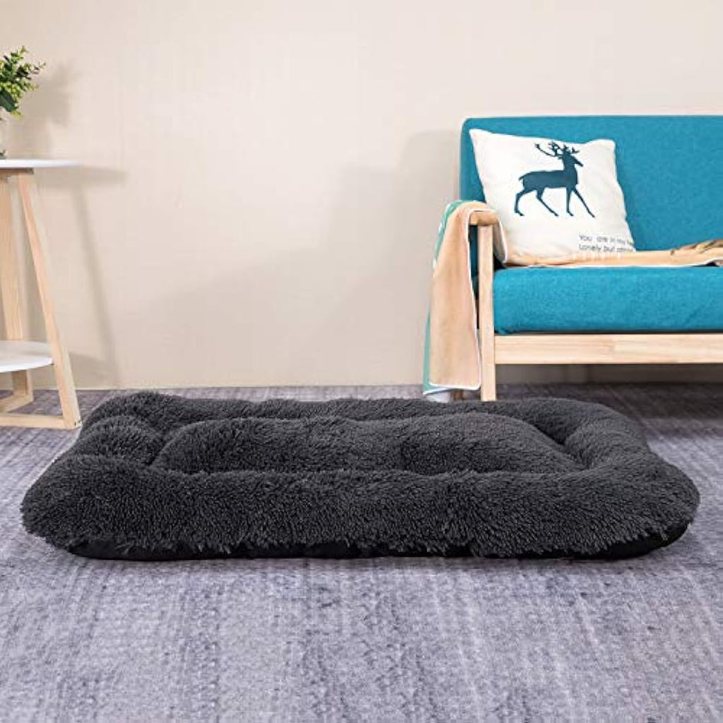 Coohom Deluxe Plush Dog Bed – Washable Anti-Slip Crate Mat, Black, XXL