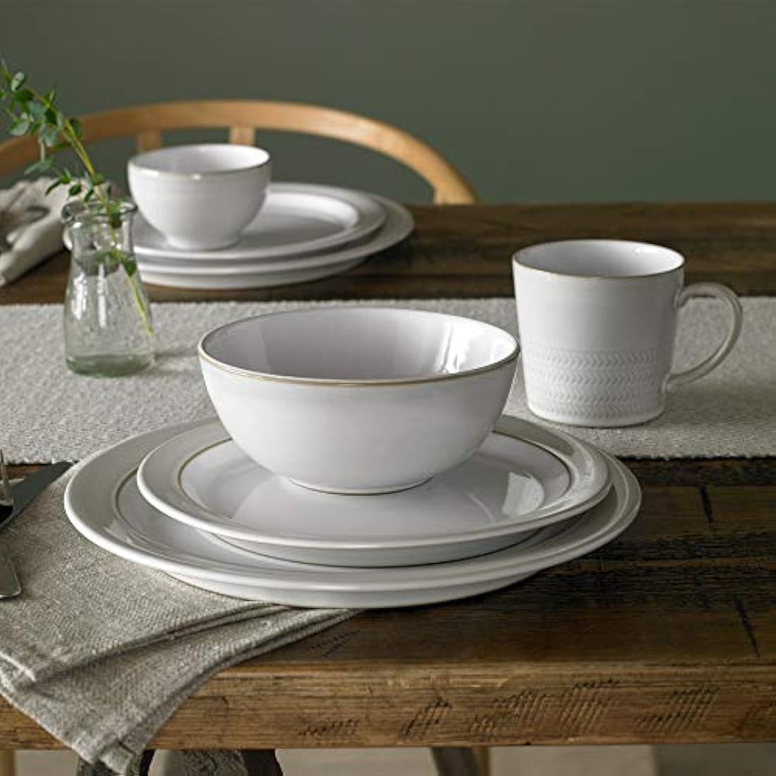 Denby Natural Canvas Textured Stoneware Coffee Mugs, Cream, Set of 2