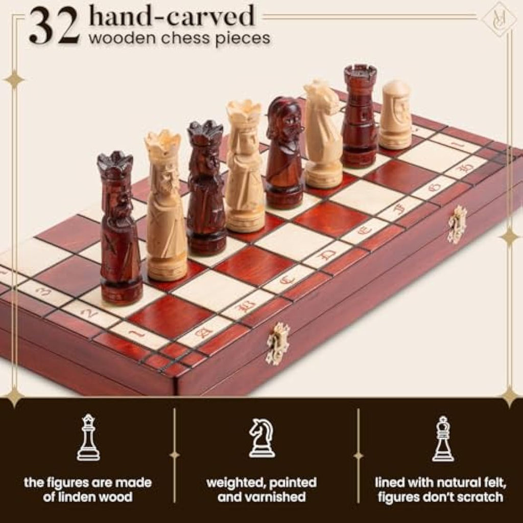 Castle Deluxe Wooden Chess Set – Handmade 20 Inch Board