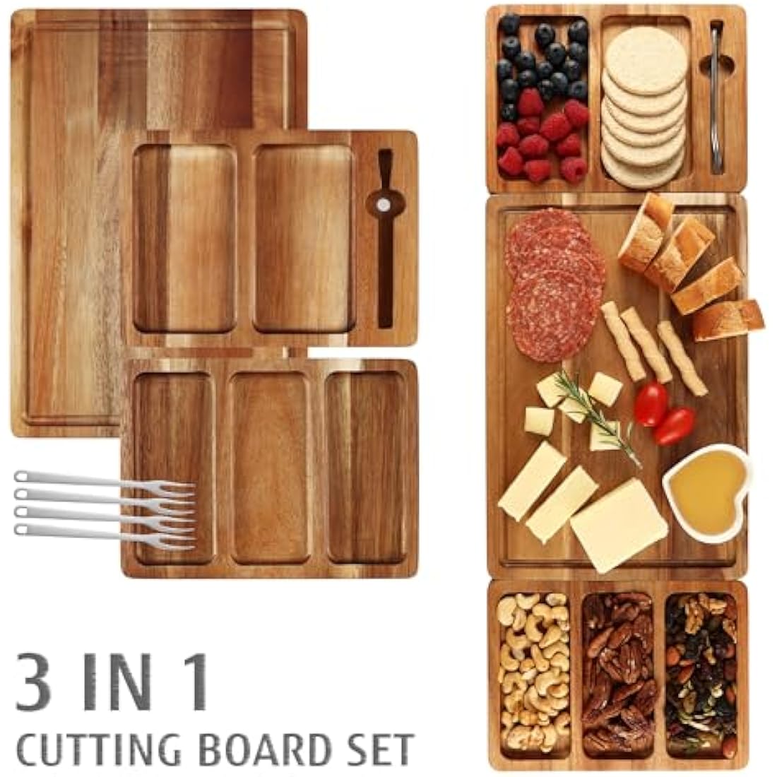 hecef Extra Large Acacia Wood Charcuterie Board Set – 3-in-1 Cheese Platter