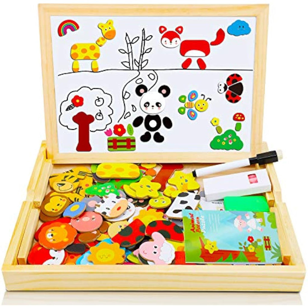COOLJOY Wooden Magnetic Puzzle | 100+ Piece Educational Drawing Board