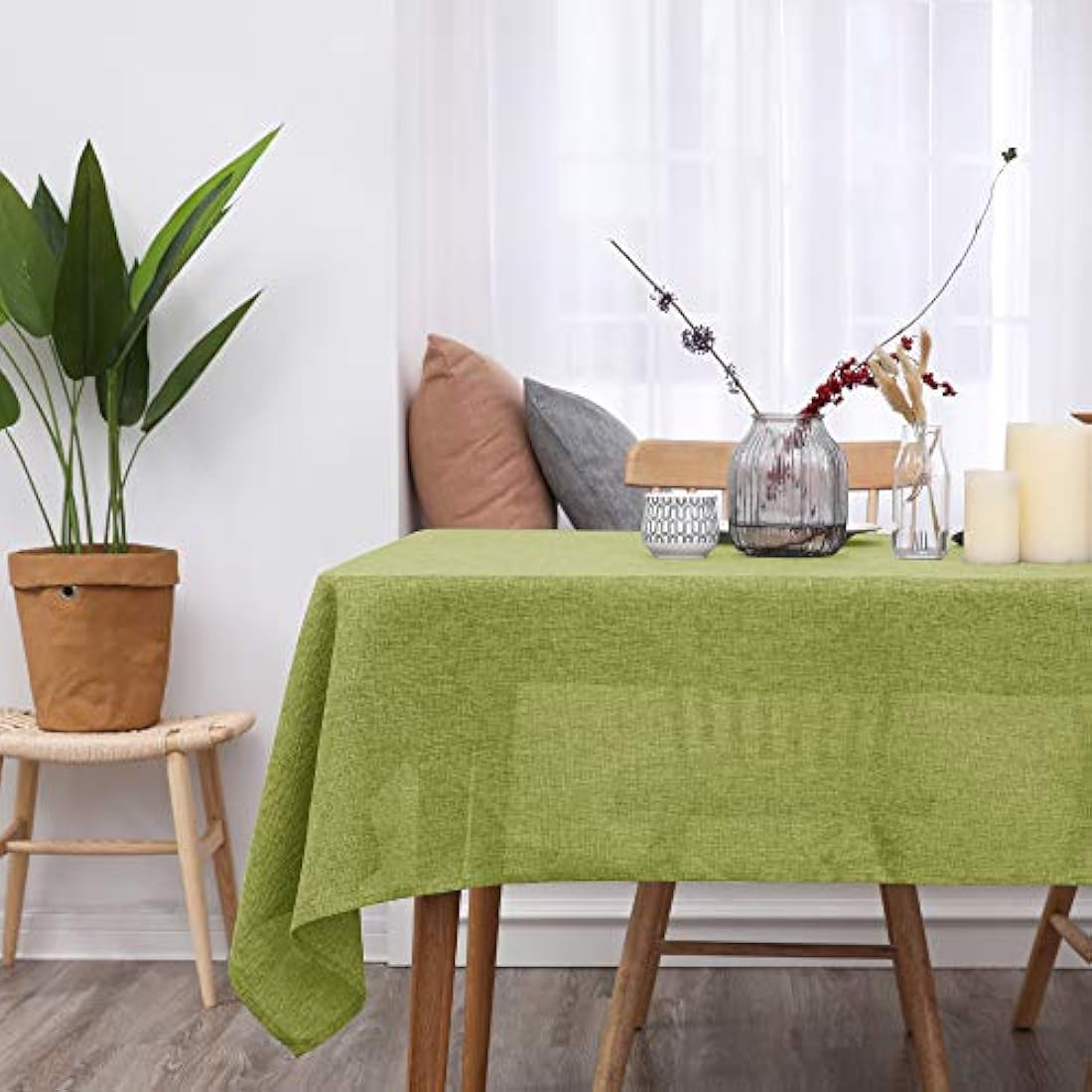 Deconovo Faux Linen Rectangle Tablecloth - Water Resistant Green 54x108in