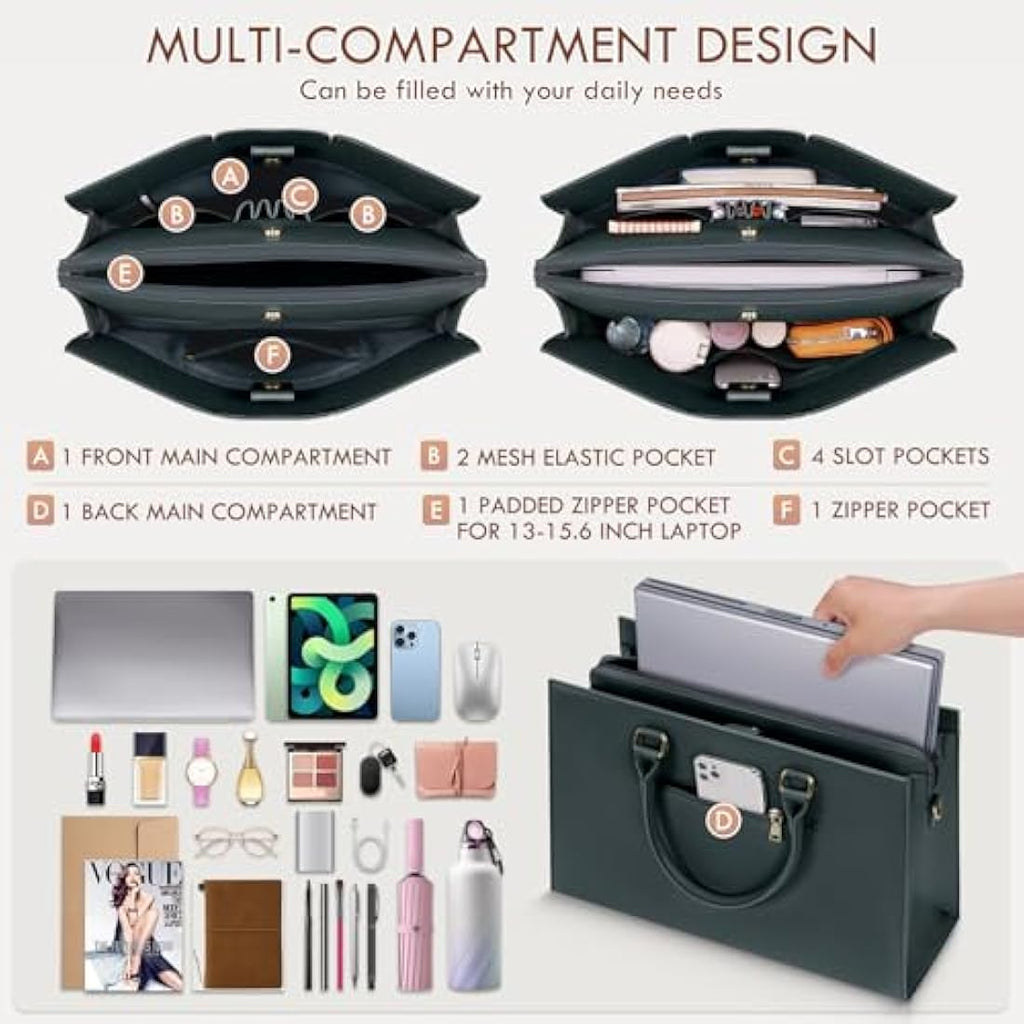 RAINSMORE 15.6 Inch Laptop Tote Bag – PU Leather Work Handbag for Women