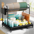 Kitsure Dish Drying Rack – 2-Tier Stainless Steel Kitchen Drainer, Black