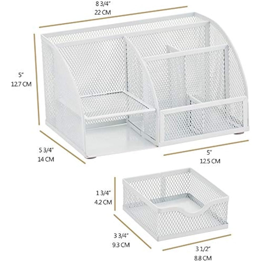 Exerz Mesh Desk Organiser – 7 Compartment Multifunctional Caddy, White