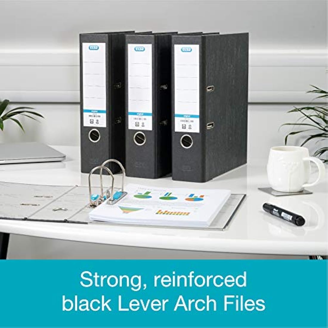 Elba A4 Lever Arch Files – Black Durable Paper on Board – Pack of 3