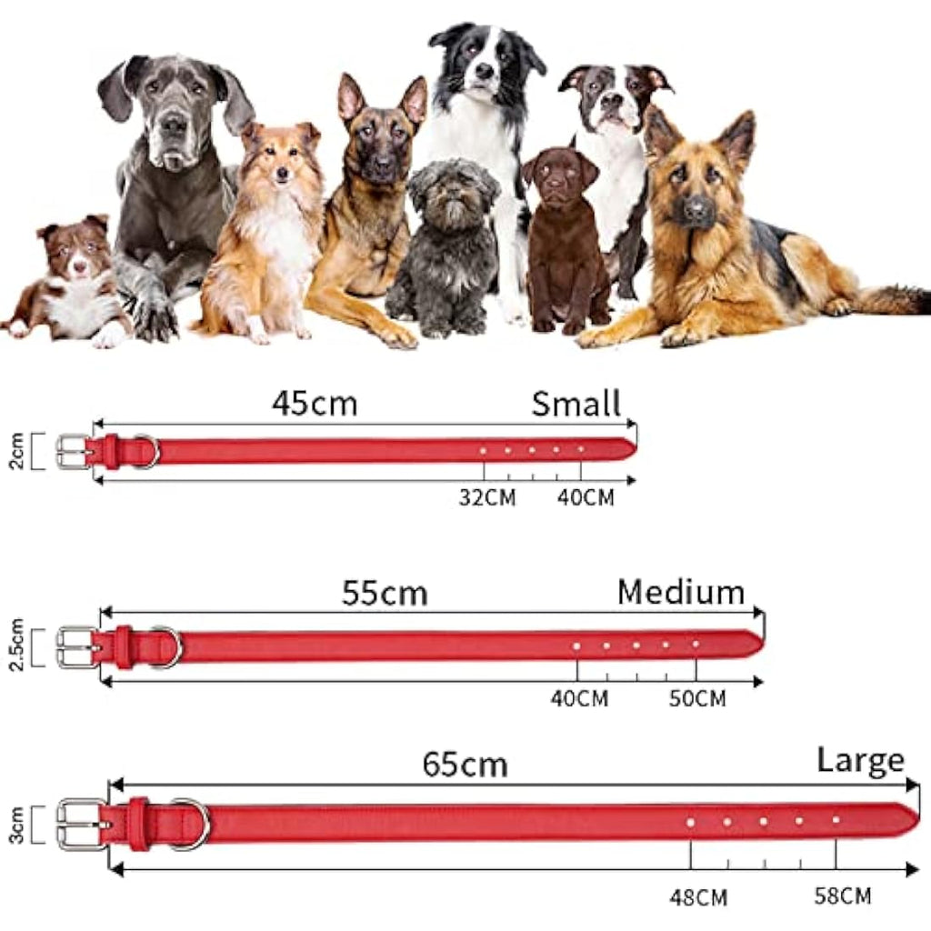Jolof Store Red Leather Dog Collar – Soft Padded Adjustable Pet Collar