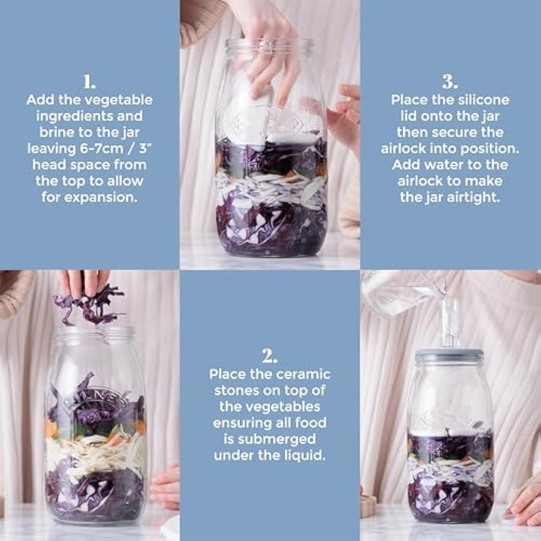 Kilner 3L Fermentation Set | Glass Jar with Air Lock & Weights