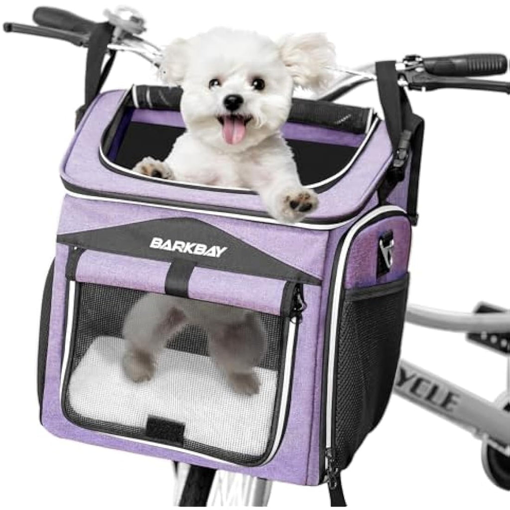 BARKBAY Dog Bike Basket Carrier – Foldable Pet Travel Bag, Purple