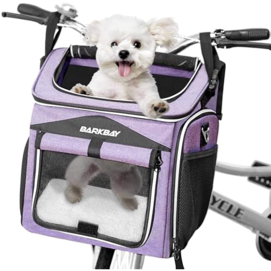 BARKBAY Dog Bike Basket Carrier – Foldable Pet Travel Bag, Purple