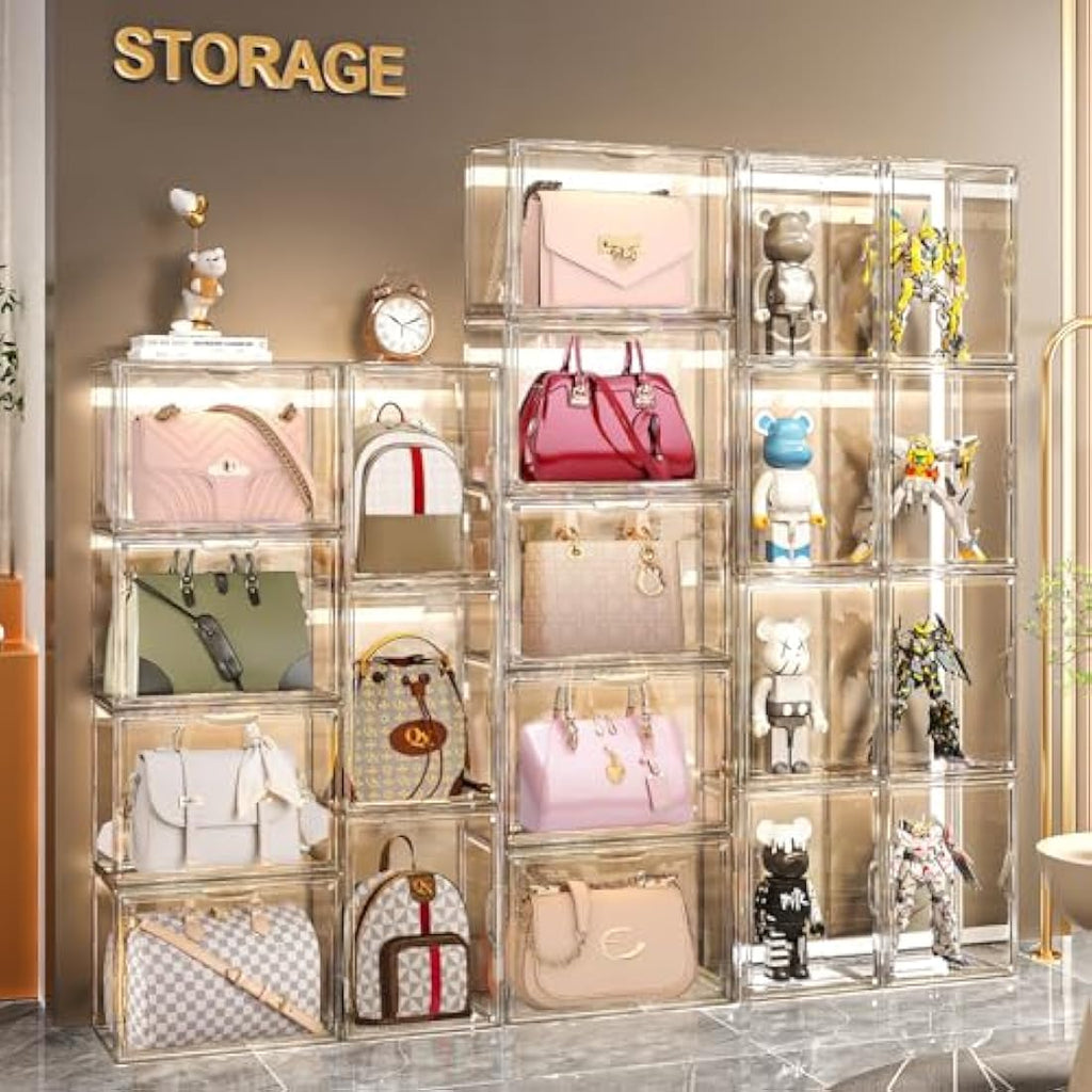 Clear Acrylic Purse Organizer – 4 Pack Stackable Display Case
