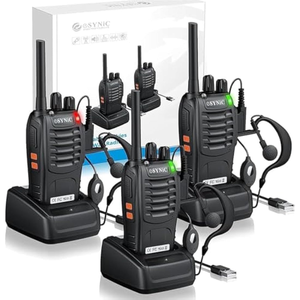 eSynic 3-Pack Rechargeable Walkie Talkies | 16CH Two-Way Radio with VOX