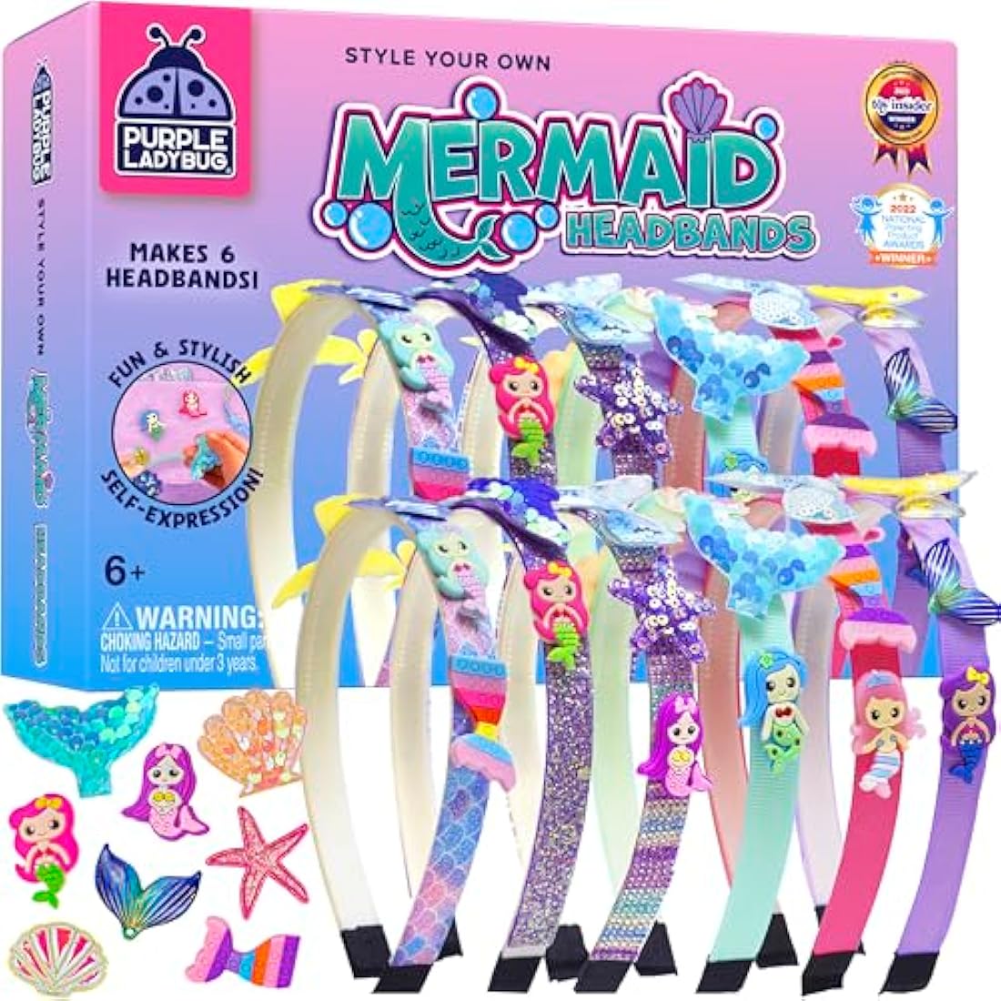Purple Ladybug DIY Mermaid Headband Making Kit for Girls - 6 Pack