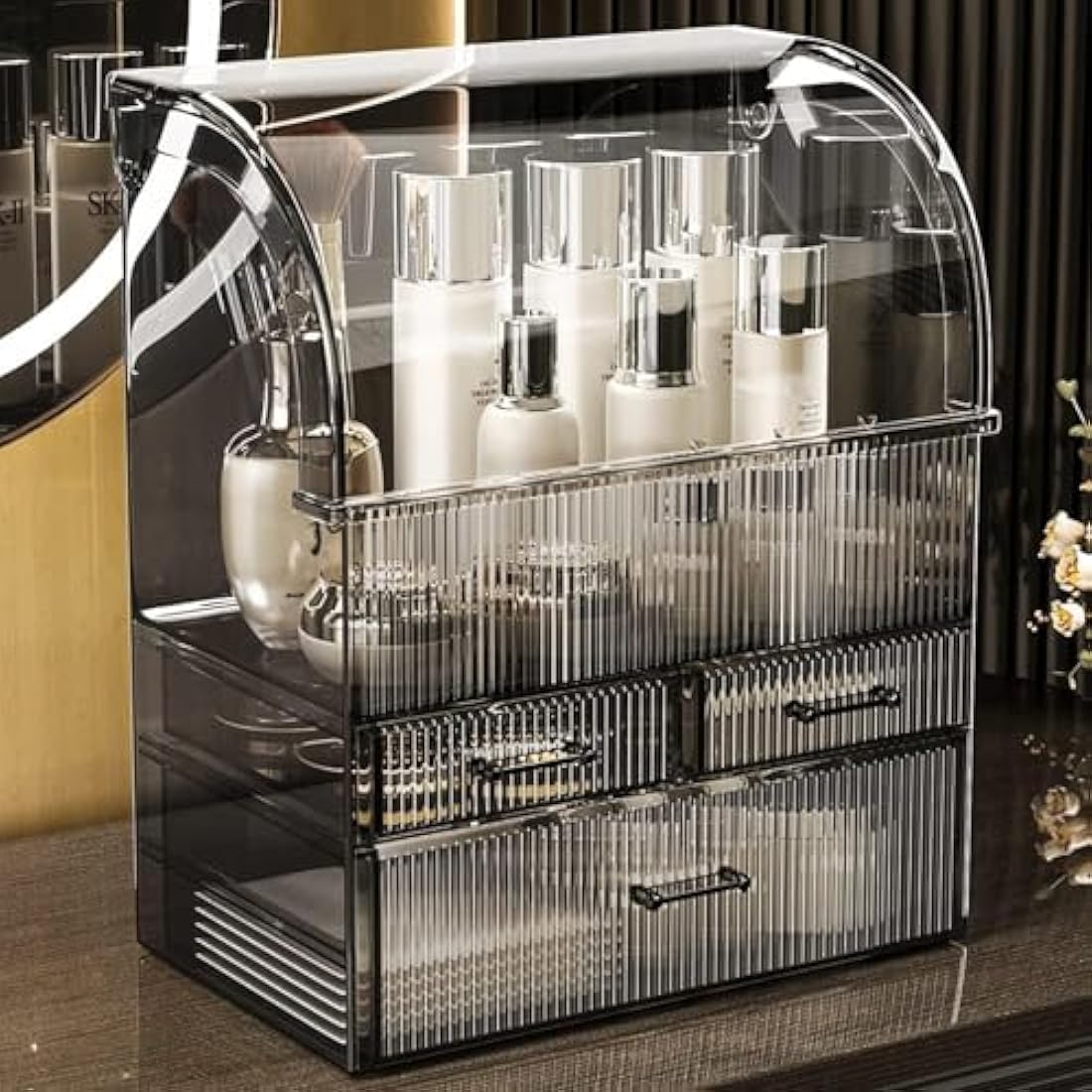 SIOOUI Acrylic Makeup Organizer | XL Waterproof Cosmetic Storage Case