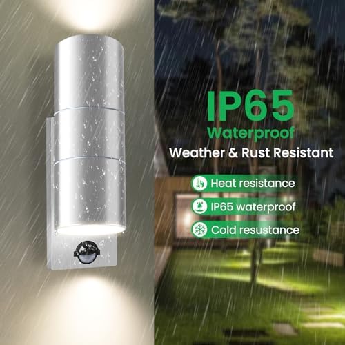 ALUSSO LED Up Down Wall Light – PIR Motion Sensor IP65 Outdoor Security Lamp