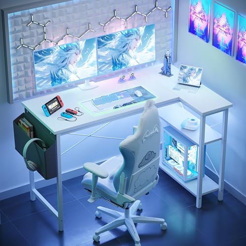 BEXEVUE L-Shaped Computer Desk – 120x70cm Corner Gaming Table with Shelves