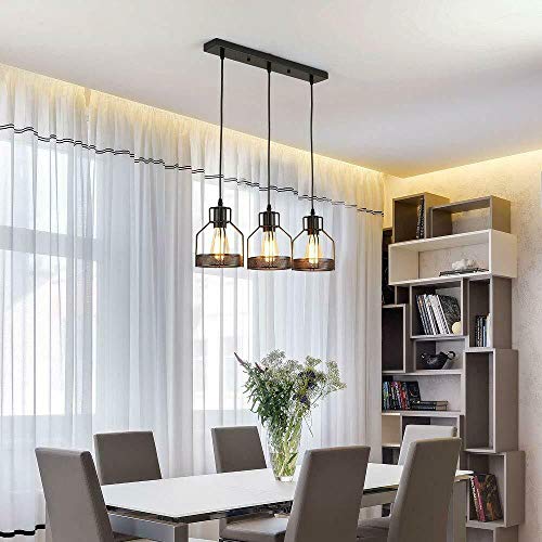 LEDSone Industrial 3-Light Bird Cage Pendant Lamp – Black Metal E27 Base