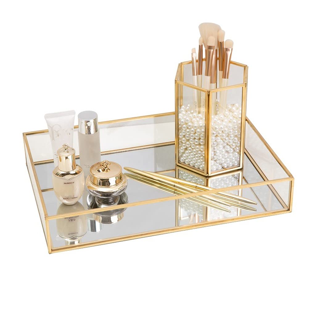Jolof Store Gold Mirror Tray – Nordic Glass Makeup and Jewelry Organizer
