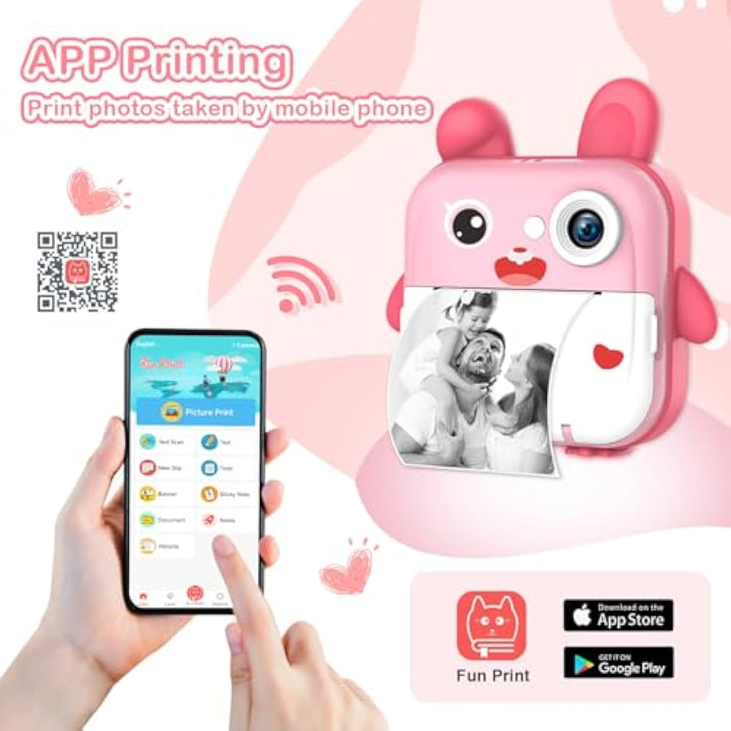 TOYOGO Kids Instant Print Camera | 1080P Digital Toy with 32GB SD – Pink