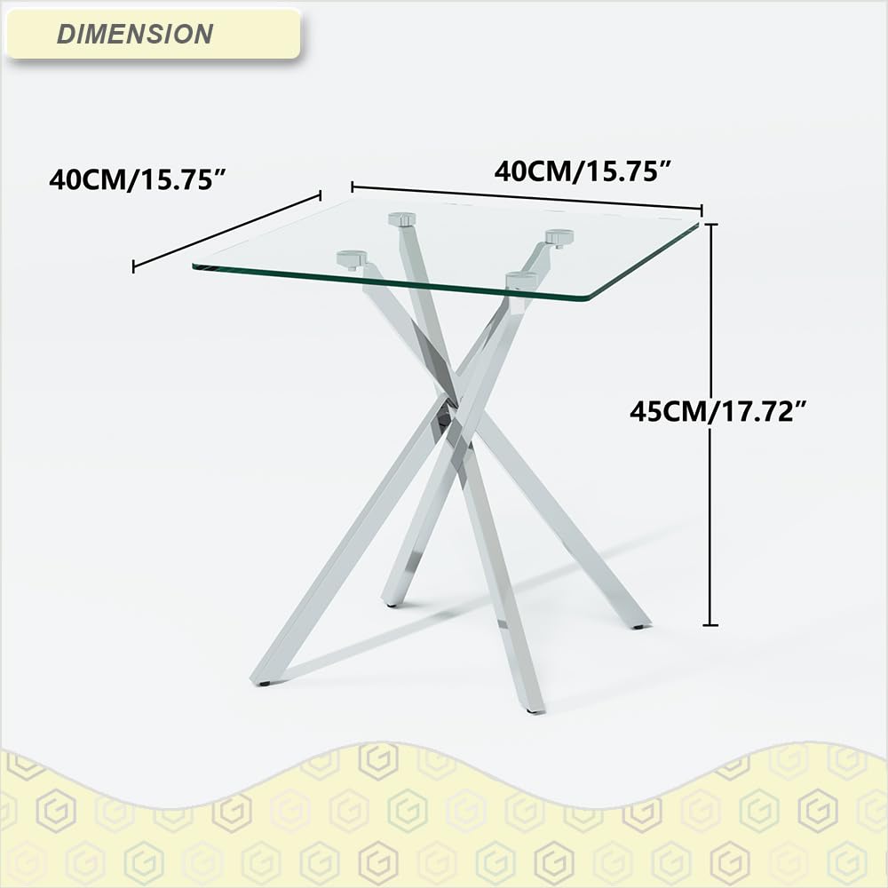GOLDFAN Small Glass End Table with Chrome Legs for Living Room Square Side Table Modern Contemporary Nightstand for Bedroom Glass&Chrome Legs - image 2