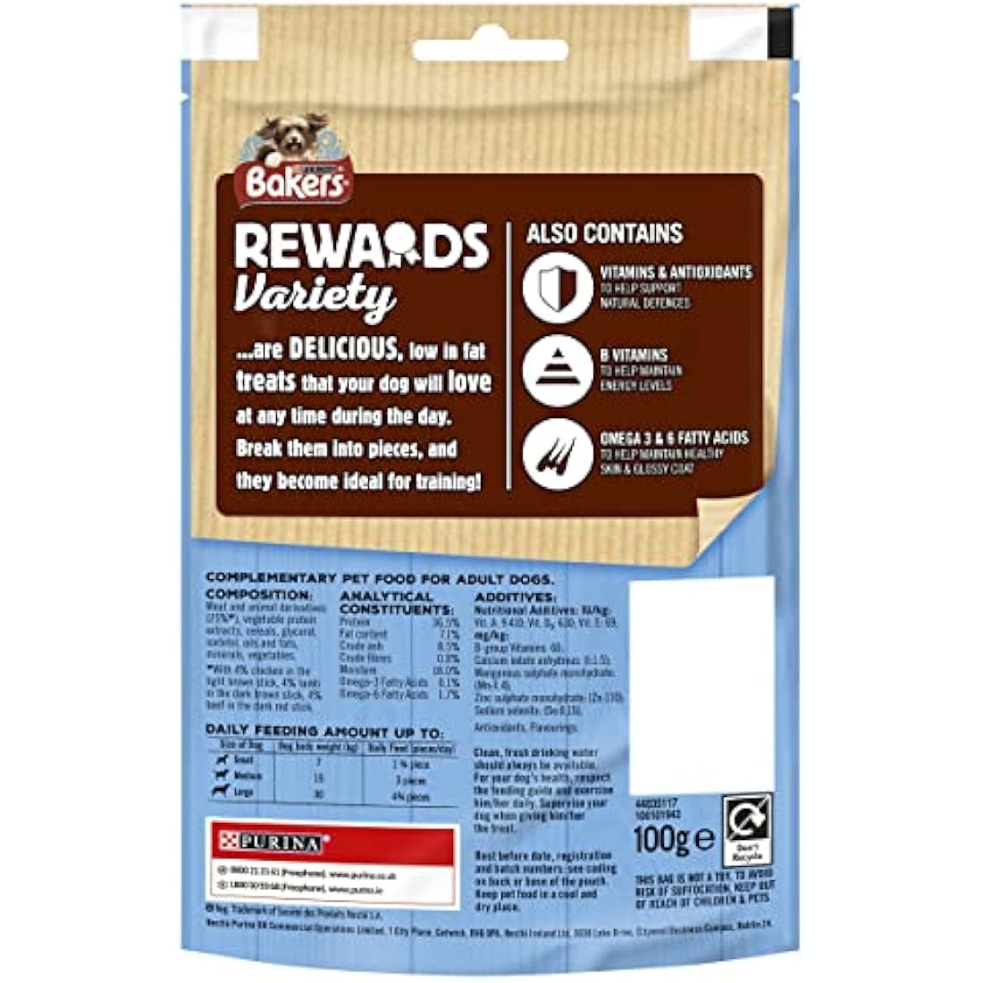 Bakers Rewards Dog Treats – Mixed Variety Low Fat Training Snacks, 8x100g