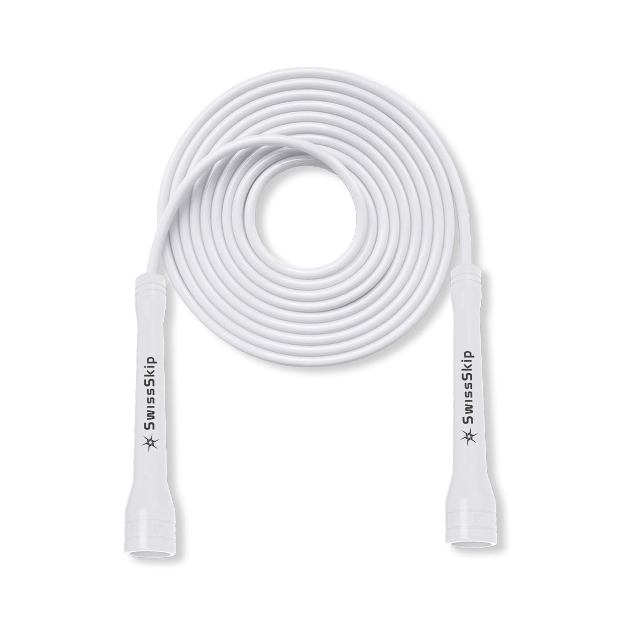 SwissSkip Speed Jump Rope – 5mm PVC Adjustable Fitness Rope, White