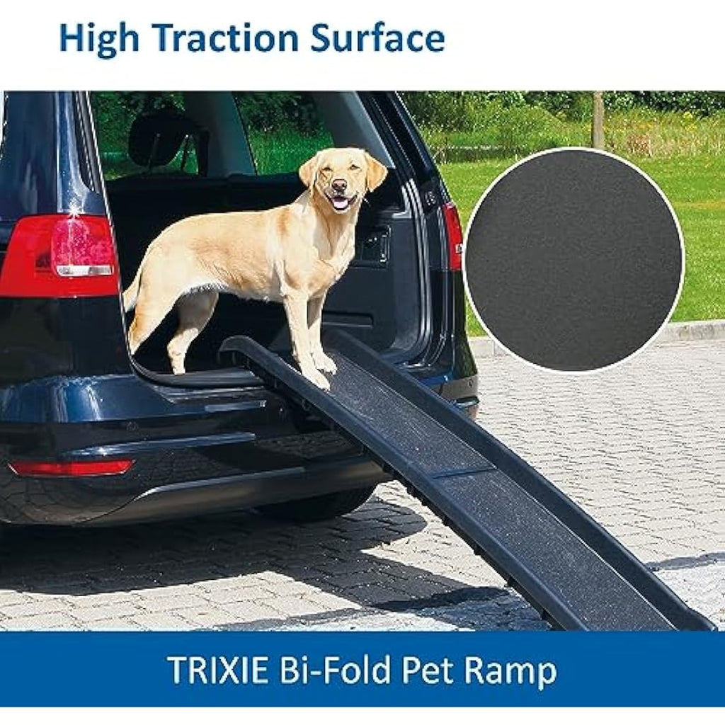 TRIXIE Folding Dog Ramp – Non-Slip Sandpaper Surface – Up to 90kg – Black